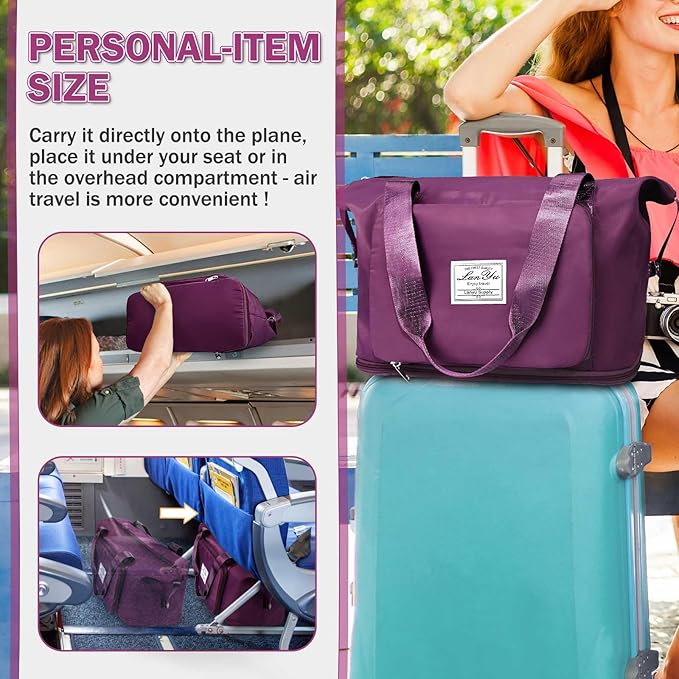 Ranslen Large Capacity Folding Travel Bag,Expansion Travel Duffel Bag with Dry and Wet Separation Portable Travel Duffel Bag