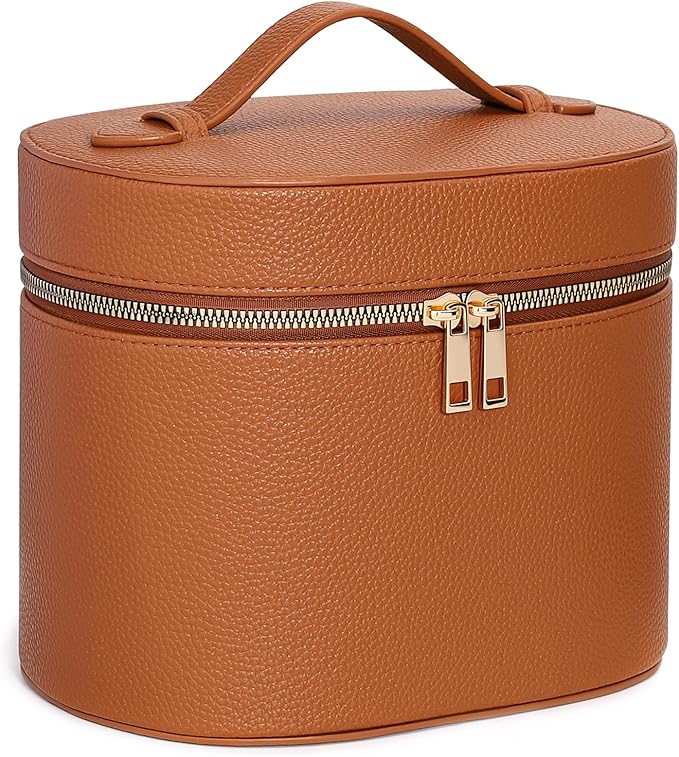 Makeup Case for Women,Travel Make Up Bag Organizer With Compartments and Handle,Portable Cosmetic Bags for Girl,Toiletry Bag for Women - Brown