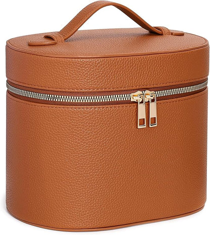 Makeup Case for Women,Travel Make Up Bag Organizer With Compartments and Handle,Portable Cosmetic Bags for Girl,Toiletry Bag for Women - Brown