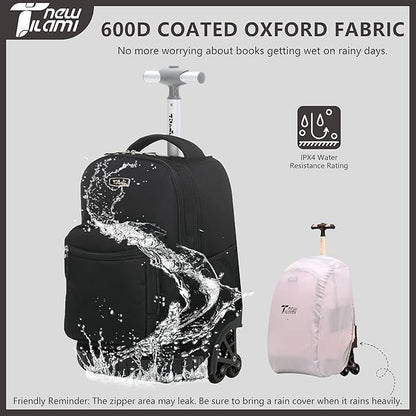 NEW TILAMI Rolling Backpack 16 Inch Wheeled Laptop Backpack with Wheels for Girls Boys School, Black