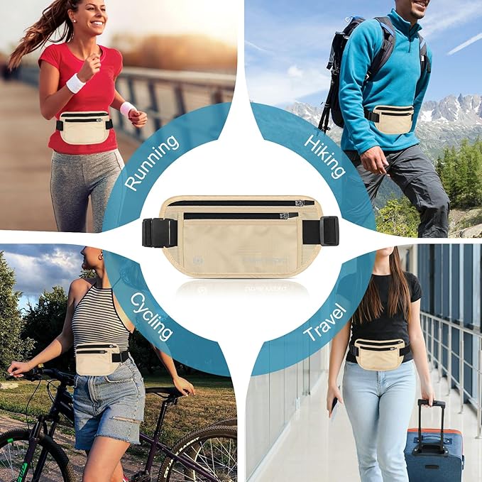 travel inspira Travel Money Belt with Slim Anti-Theft RFID Blocking Passport Holder for Travel Concealed under Clothes for Ultimate Protection of Credit Cards, Cash, Passport & Documents, Beige