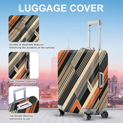 ANNA QUEEN Modern Geometric Luggage Cover, Abstract Striped Suitcase Protector for 20-22 Inch, Durable, Stretchable Travel Cover, Stylish & Washable Luggage Sleeve