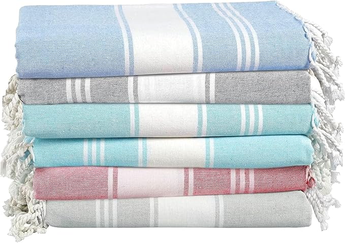 LANE LINEN Beach Towels 6 Pack, Oversized Beach Towel, Lightweight Beach Essentials for Women, Large Pool Towel, Absorbent & Quick Dry, Sand Free Beach Towel, 39"x71" - Nautical Color