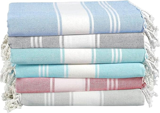 LANE LINEN Beach Towels 6 Pack, Oversized Beach Towel, Lightweight Beach Essentials for Women, Large Pool Towel, Absorbent & Quick Dry, Sand Free Beach Towel, 39"x71" - Nautical Color