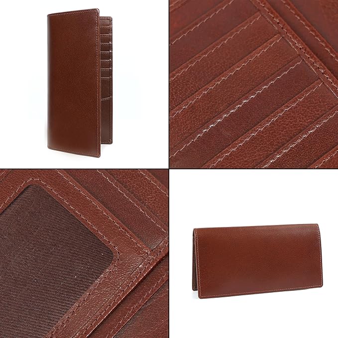 ELIZO Men's Genuine Leather Long Wallet - RFID Blocking Rodeo Checkbook Wallet | Slim Western Bifold Wallet with 16 Card Slots, ID Window | Top Grain Leather Cowboy Wallet