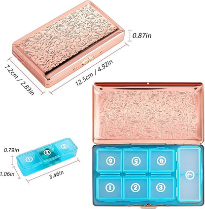 Pill Organizer, Pill Box 7 Day/Metal Travel Pill Case, BPA Free. (Pink)