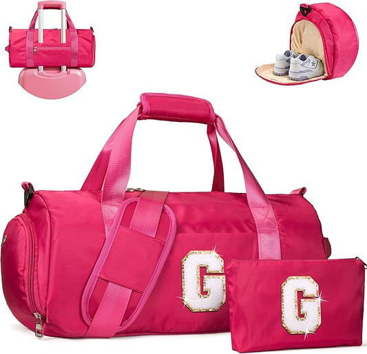 Gifts for Toddler, Girls Travel Duffel Bag, Kids Initial Overnight Bags with Shoe Compartment, Customized Sport Gym Weekender Bag with Makeup Pouch, Birthday Gift for Daughter (Letter G)