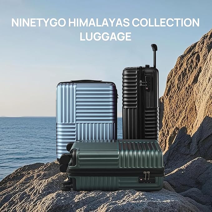 NINETYGO Carry On Luggage 22x14x9 Airline Approved, 20 Inch Luggage with Smooth Double Spinner Wheels, Hard Shell PC+ABS Suitcase Carry-On, Lightweight Travel Luggage, TSA Approved (Black, Himalayas)