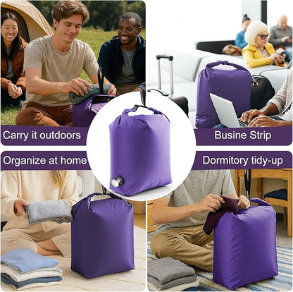 Travel Laundry Bag, Vacuum Compression Dirty Clothes Travel Bag Waterproof Wet Dry Bags Large Capacity Space Saver Bags Reusable Camp Clothes Organizer for Sports Dorm Laundromat (1 Pcs) (Purple, M）