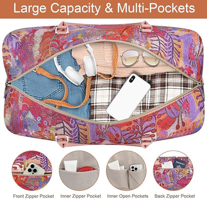 Weekender Bag for Women, Travel Duffel Bag Carry On Overnight Bag with Shoe Compartment Large Nylon Travel Weekend Tote Bag