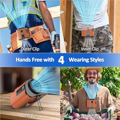 Portable Mini Waist Fan, Personal Waist Clip On With Max 20H Working Time, 5 Speeds 11000RPM Strong Airflow, Rechargeable Hands-free Wearable Belt Fan for Outdoor Jobsite Camping Traveling Fishing