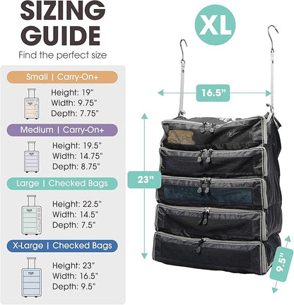 Pack Gear Hanging Suitcase Organizer - Our XL Hanging Luggage Organizer Perfectly Fits Any Suitcase - Our Packing Cubes For Travel Use Mesh Windows to Make Finding Any Outfit Easy (Black, XL)