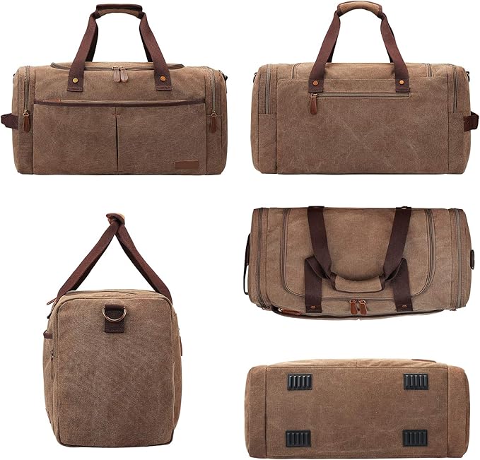 S-ZONE Canvas Duffel Bag for Travel 65L Weekender Overnight Travel Bags with Shoes Compartment for Men