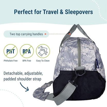 Wildkin Kids Overnighter Duffel Bag – Carry-On Size, Ideal for School & Sleepovers – Digital Camo