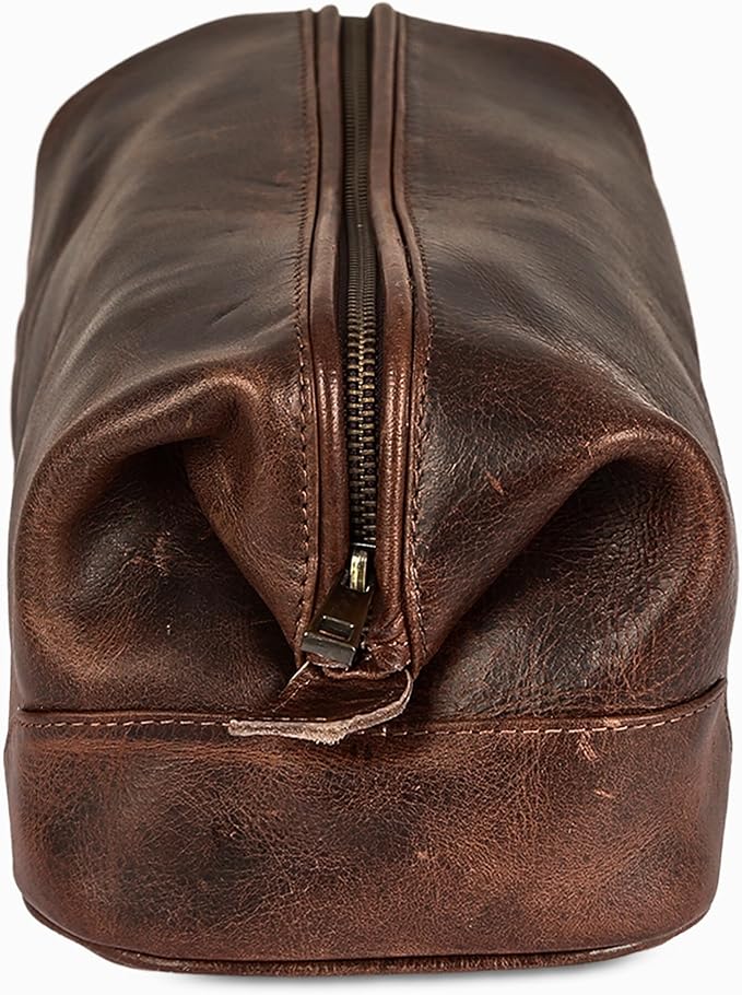HLC Leather Toiletry Bag for Men Best Gift Premium Genuine Leather Dopp Kit Shaving Kit Organizer Travel Kit Pouch Bag for Men Large Size (Brown)