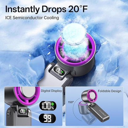 Handheld Portable Fan with Ice Cooler: 100-Speed 5500mAh Rechargeable Handheld Fan, 12H Time Hand Cooling Personal Fans with 20000 RPM Air Turbo Tech for Travel Outdoor Rose Red
