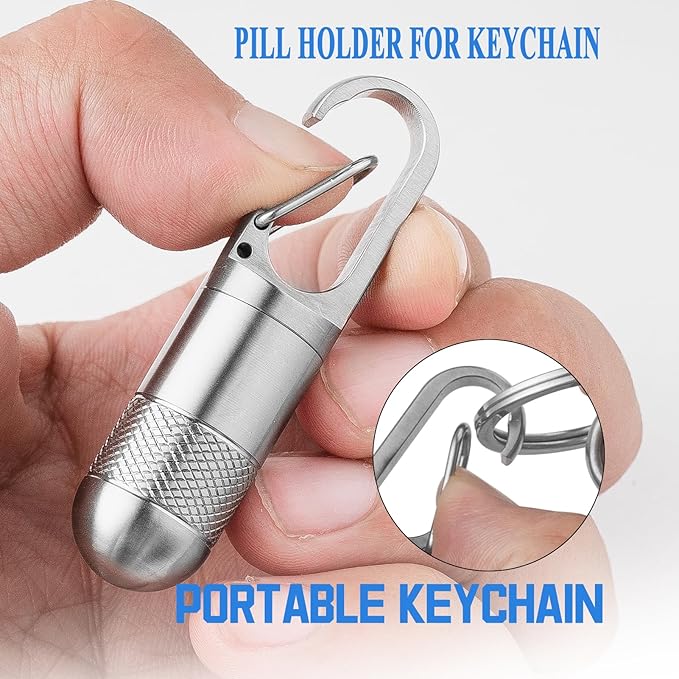 TISUR Small Titanium Pill Case, Keychain Pill Holder Travel Pill Box Container,Portable Pill Organizer Waterproof Metal Case Bottle (Gray Titanium Small - 1.06 inch)