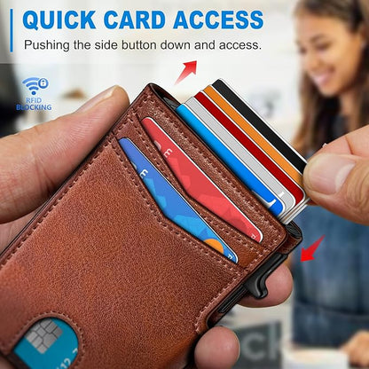 Men Wallet,with Money Clip Coins Pocket ID Window,Slim Front Pocket RFID Blocking Pop-up Card Holder 3.9"x 2.7", Gift Boxed