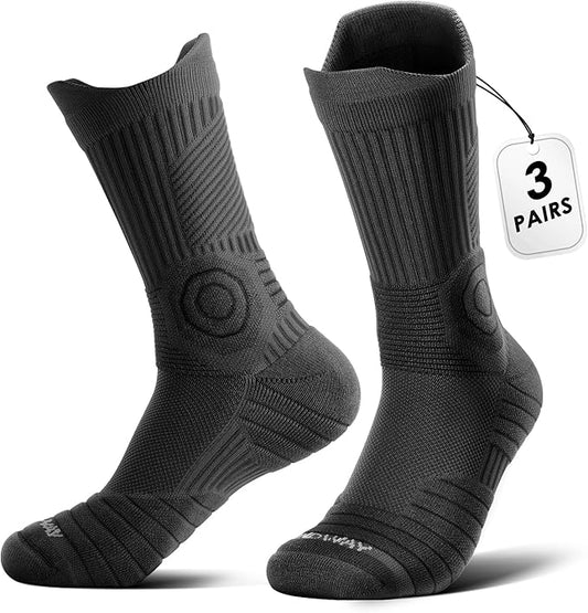 findway Compression Running Socks 3 Pairs, Anti-Blister Crew Socks All Day Dry Athletic Socks for Men and Women