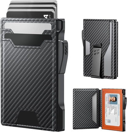 typecase Wallet for Men: Rfid-blocking with Money Clip Slim Leather Bifold ID Window Smart Pop Up Card Case Front Pocket Wallet with Gift Box (Black Orange)