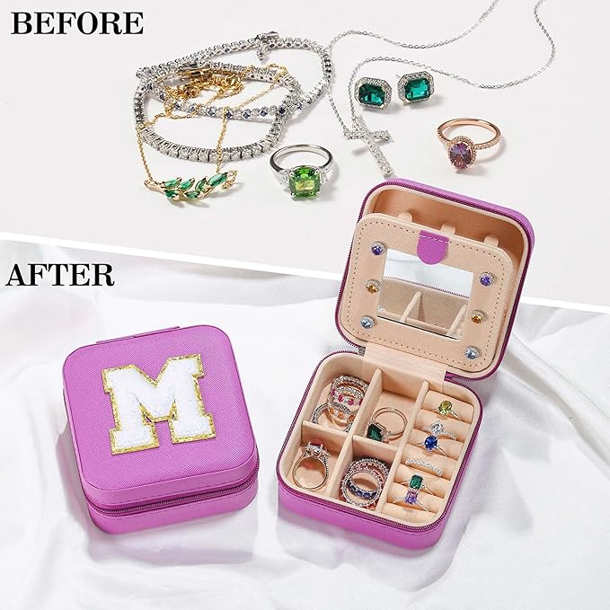 Parima House Warming Gifts New Home - Personalized Jewelry Holder Organizer for Travel | Preppy Purple Stuff & Room Decor for Teen Girls | Travel Jewelry Case - Letter N