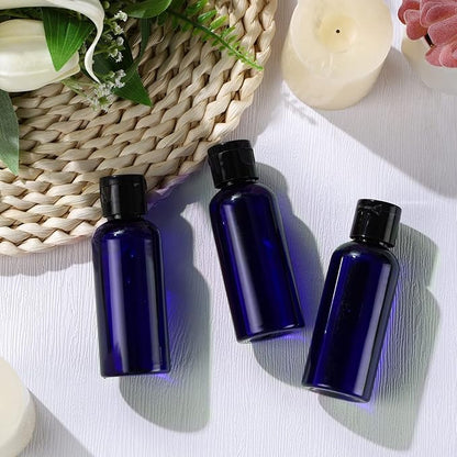 Eccliy 100 Pack 2 oz Travel Bottles Plastic Bottles with Lids Refillable Travel Size Cover Cap Plastic Liquid container for Toiletries Lotions Shampoo Creams Dispensing with 5 Funnels(Blue)