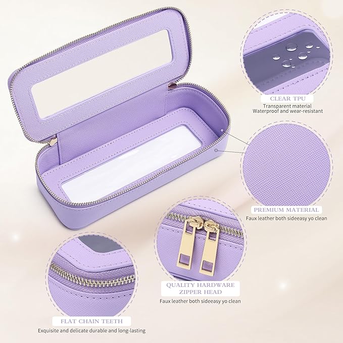 Pinkmik Clear Makeup Bag with Brush Bag 3pcs Waterproof Travel Case for Cosmetics and Toiletries Women's Makeup Organizer with Zipper (X/Purple, L+M+SLIM)