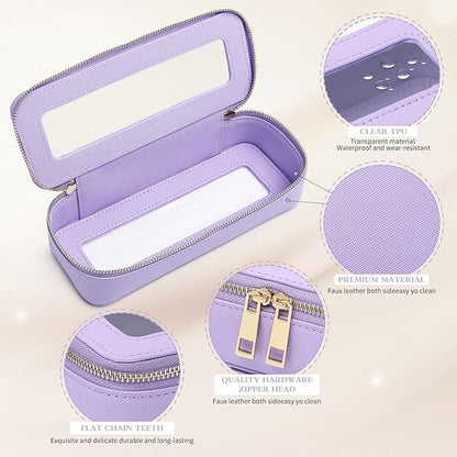 Pinkmik Clear Makeup Bag with Brush Bag 3pcs Waterproof Travel Case for Cosmetics and Toiletries Women's Makeup Organizer with Zipper (X/Purple, L+M+SLIM)