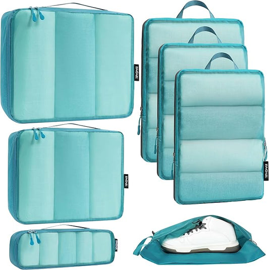 Bagail Ultralight Compression Cubes 7 Set - 3 Packing Cubes, 3 Organizers, and 1 Shoe Bag