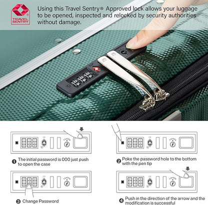 Hanke 26 Inch Large Checked Luggage PC Hard Shell Luggage Top Opening Travel Luggage Suitcases with Wheels for Woman Men.(Dark Green)