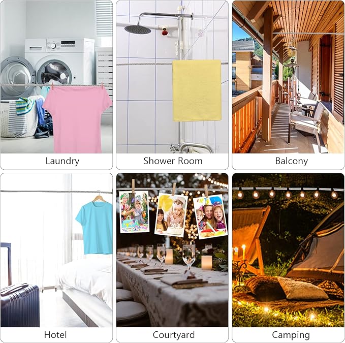 Clotheslines,20ft Portable Windproof Clothes Rope Line with Stainless Steel Cable Tightener System Multipurpose Heavy Duty Laundry Rope for Christmas Decor Outdoor/Indoor/Home/Drying (20Ft/6m)