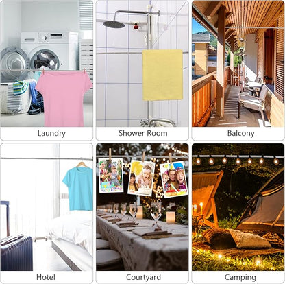 Clotheslines,20ft Portable Windproof Clothes Rope Line with Stainless Steel Cable Tightener System Multipurpose Heavy Duty Laundry Rope for Christmas Decor Outdoor/Indoor/Home/Drying (20Ft/6m)