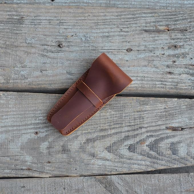 JJNUSA Old Fashioned Sleeve Travel Pouch Leather Safety Razor Case, Double Edge Razor 4.5", Shaving Accessories, Personal Care Essentials, Men's Shaving Razor Brown