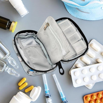 Fustylead Funny Zebras Travel Pill Organizer Bag with Zipper Small Pill Box 7 Day Pill Case for Purse Storage Weekly Vitamin Medicine Supplement