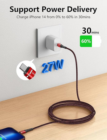 iPhone Charger USB C 6FT 2Pack [Apple MFi Certified] Type C to Lightning Cable Braided Fast Charging Cord Compatible with iPhone 14 13 12 11 8 7 6 SE XR XS X, iPad - Red