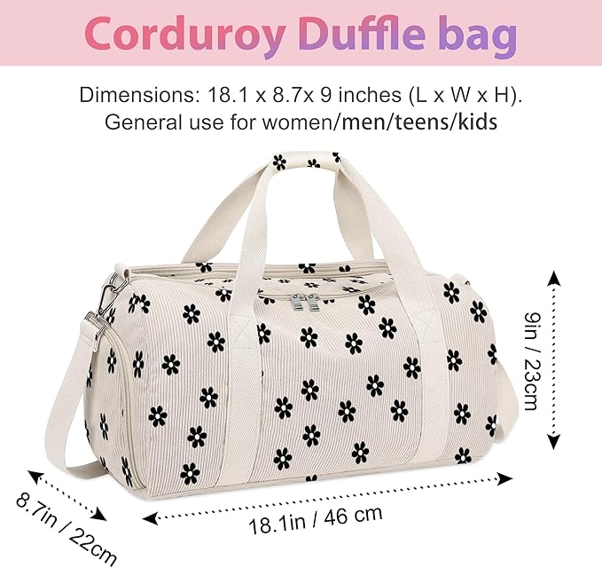 Duffle Bag for Woman Corduroy Gymnastics Sports Bag for Kids Dance Girls with Shoe Compartments