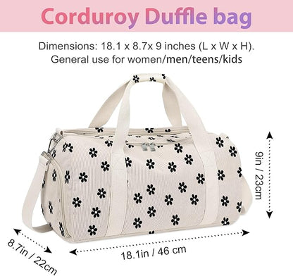 Duffle Bag for Woman Corduroy Gymnastics Sports Bag for Kids Dance Girls with Shoe Compartments