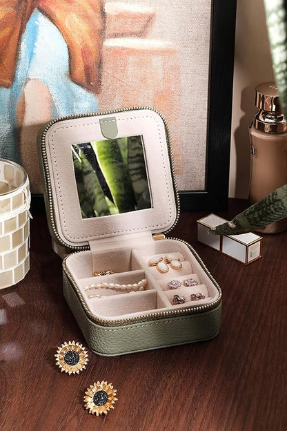 S.Leaf Travel Jewelry Organizer Boxes for Women Small Portable Necklace Earrings Bracelet Rings Travel Case Best Friend Birthday Gifts for Women Trendy (01_Lychee_Sage_Green)