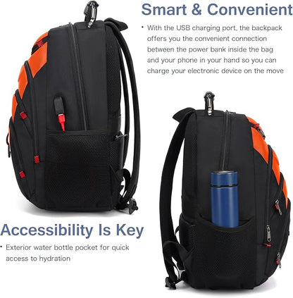 Boavan Laptop Backpack for men, 15.6 inch Laptop Bag with USB Port, Waterproof Travel Work Backpack Purse, Anti-Theft Teacher Nurse Doctor Casual Bookbags Office Business backpack，Orange Black