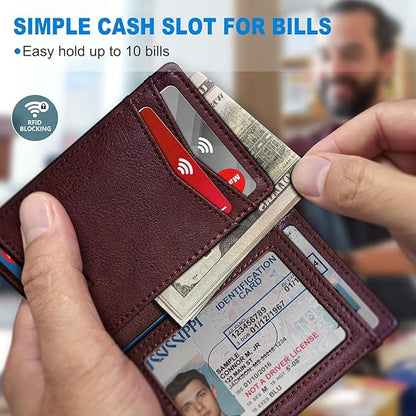 Airtag Slim Leather Wallet for Men - 12-Card Capacity, Magnetic Closure, Money Clip & Simplified Bill Compartment, RFID Blocking (4.3" x 3.0") | Gift Boxed