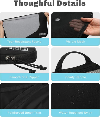 Hynes Eagle 6 Set/ 4 Set/ 2 Set Compression Packing Cubes Travel Essentials Lightweight Nylon Luggage Suitcase Organizer Bag Black 2PCS