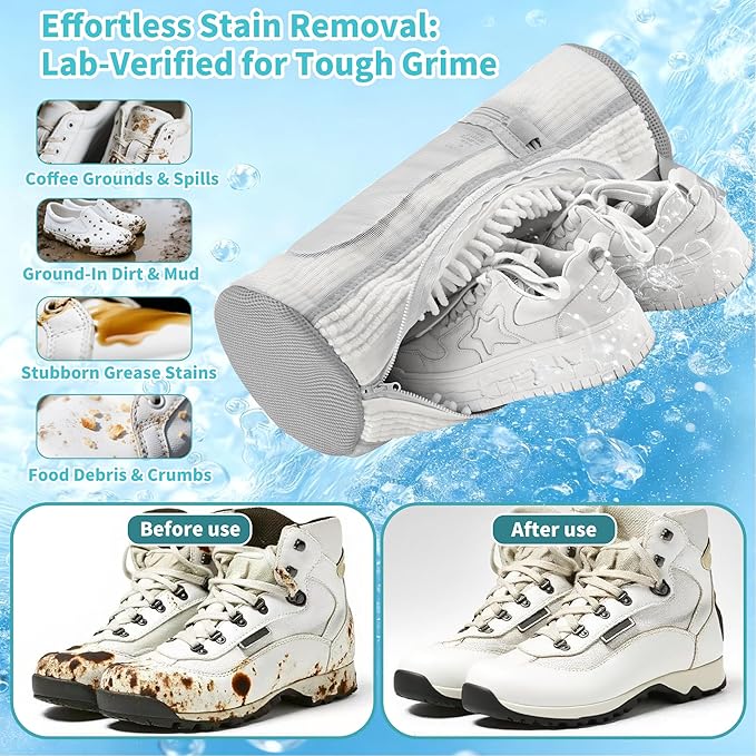 Shoe Washing Machine Bag: 2 pcs Shoe Bag for Washing Machine and dryer - Durable Zipper - 360° Deep Clean - Reusable laundry Bag for Sneaker/Slippers/Tennis/Runing Shoes & Insole(White)