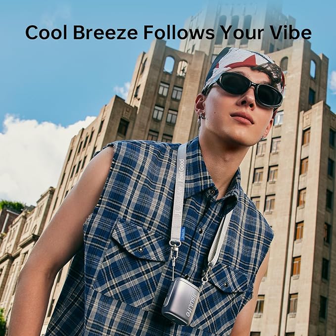 JISULIFE Portable Neck Fan, 100 Speed Adjustable 40000RPM Cooling, Mini Personal Necklace Wearable Waist Fan, 16H USB Rechargeable 4500mAh with LED Display for Outdoor, Travel, Cmaping Gifts- Black