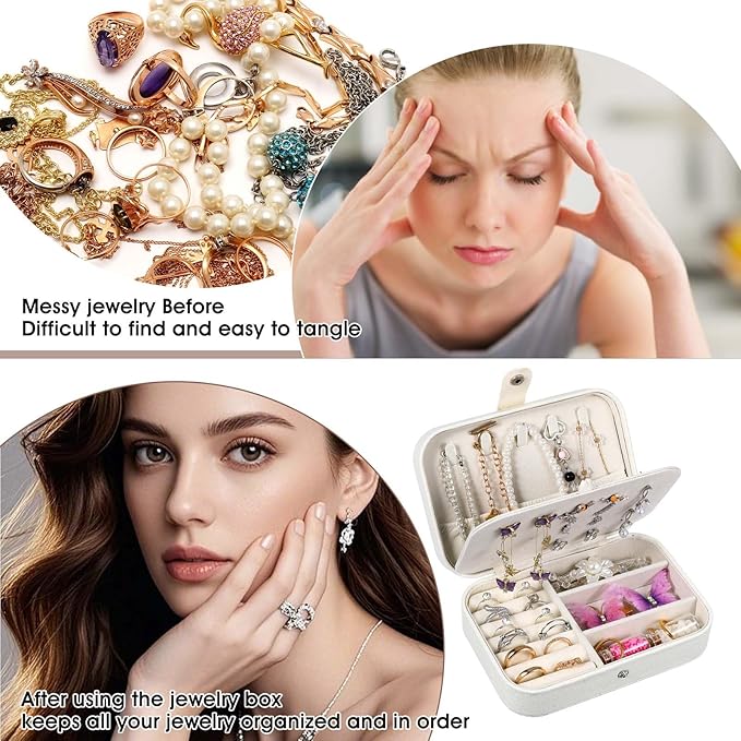 6 Pcs Travel Jewelry Box, PU Leather Mini Travel Jewelry Organizer for Women Girls, Double Layer Portable Small Ring Case, Display Storage Holder Boxes for Stud Earrings, Rings, Necklaces, Bracelets (