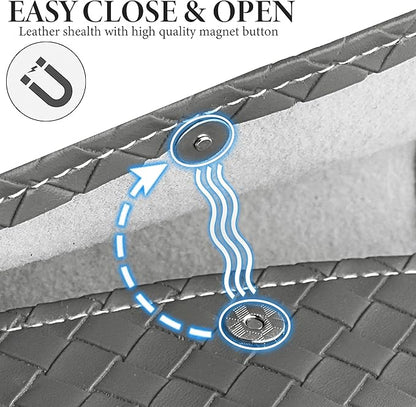 Pill Organizer,LIZIMANDU Weekly Travel Pill Case Box Medication Reminder Daily AM PM, Day Night 7 Compartments,for 4 Times A Day, 7 Days a Week-Includes Leather PU Carrying Case (1-Weave Grey)