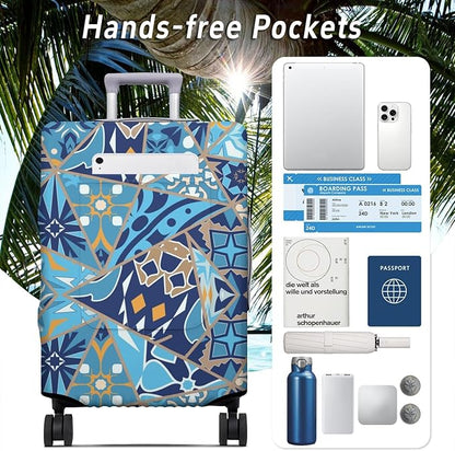 Portuguese Tiles Travel Luggage Cover, Travel-Themed Suitcase Protector Stretchable, Washable Travel Suitcase Cover (S for 18-20 Inch Luggage)