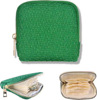 Small Travel Jewelry Case, Soft Tweed Organizer Pouch for Bangle, Bracelets, large Earrings, Beaded necklace, Anti-Scratch & Portable Jewelry Bag Holder for Travel & Everyday Use (Emerald Green)