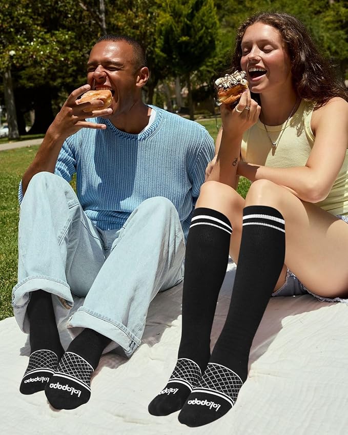 Cotton Compression Socks for Women Men - 2 Pairs 20-30mmHg Circulation Grid Arch Support Socks, Breathable