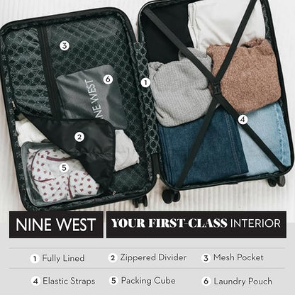 Nine West Suvi 28 Inch Hardshell Spinner, Large Expandable Checked Luggage, Extra Capacity Suitcase for Extended Travel Midnight Black