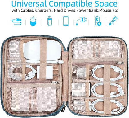 NISHEL Travel Cord Organizer Case, Tech Electronic Bag, Essentials for Charger, Cable, Phone, Hard Drive, USB, SD Card, Lake-Blue